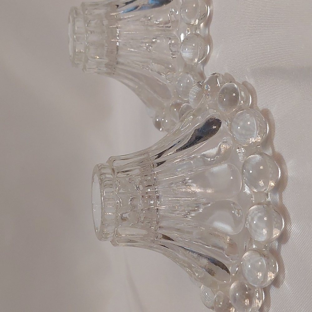 Vintage Anchor Hocking Boopie Berwick Clear Glass Bubble Candlestick Holders